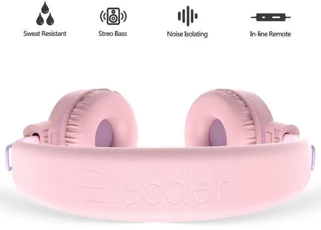 Alt view image 3 of 5 - ELECDER i37 Kids Headphones for School Children Girls Boys Teens Foldable Adjustable On Ear Wired Headphones with 3.5mm Jack for Smartphones Chromebook Laptop Computer PC Tablets Travel, Peach/Purple