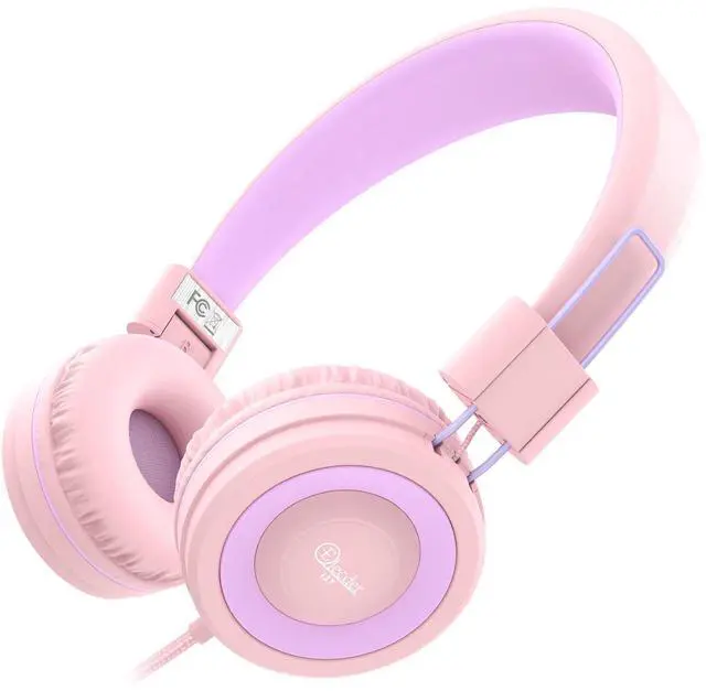 Main image of ELECDER i37 Kids Headphones for School Children Girls Boys Teens Foldable Adjustable On Ear Wired Headphones with 3.5mm Jack for Smartphones Chromebook Laptop Computer PC Tablets Travel, Peach/Purple