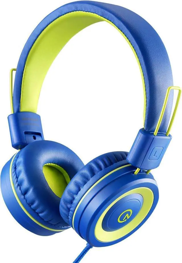 Main image of noot products Kids Headphones with Microphone K12 Stereo 5ft Long Cord with 85dB/94dB Volume Limit Wired On-Ear Headset for iPad/ Kindle,Fire/Toddler/Boys/Girls/School(Blue/Lime)