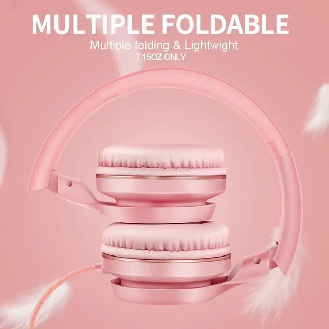 Alt view image 3 of 5 - LORELEI S9 Wired Headphones with Microphone for School,On-Ear Kids Headphones for Girls Boys,Folding Lightweight and 3.5mm Audio Jack Headset for Phone, Ipad,Tablet, PC, Chromebook (Pearl Pink)