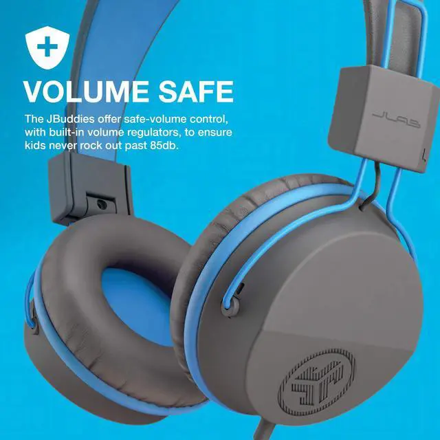 Alt view image 3 of 5 - JLab JBuddies Studio On-Ear Kids Wired Headphones, Toddler Headphones, Kid Safe, Studio Volume Safe, Volume Limiter, Folding, Adjustable, Noise Isolation, with Mic (Graphite/Blue)
