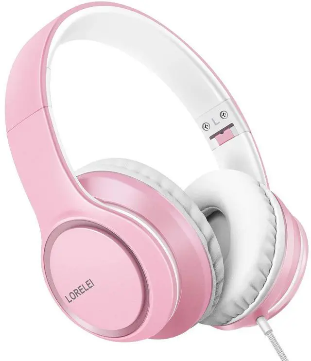Main image of LORELEI X8 Over-Ear Wired Headphones with Microphone with 1.45m-Tangle-Free Nylon Line&3.5mm Plug,Lightweight Foldable & Portable Headphones for Smartphone,Tablet,Computer,Mp3/4(Pearl Pink)