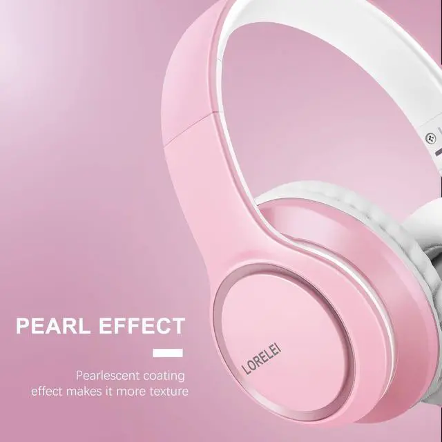 Alt view image 3 of 5 - LORELEI X8 Over-Ear Wired Headphones with Microphone with 1.45m-Tangle-Free Nylon Line&3.5mm Plug,Lightweight Foldable & Portable Headphones for Smartphone,Tablet,Computer,Mp3/4(Pearl Pink)
