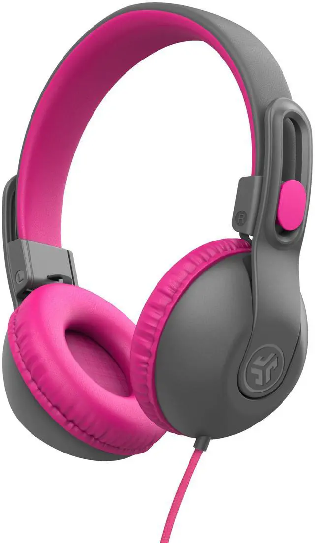 Main image of JLab JBuddies Studio 2 On-Ear Kids Wired Headphones, Grey/Pink, Toddler Headphones, Kid Safe, Studio Volume Safe, Volume Limiter, Folding, Adjustable, Noise Isolation, with Mic
