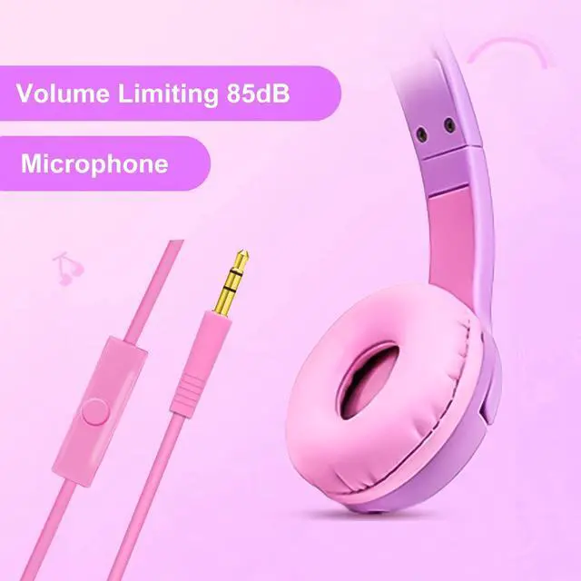 Alt view image 2 of 5 - Olyre Kids Headphones, Safe 85db Volume Control Light Up Cat Ear Headphones for iPad Fire Tablet Kindle, On-Ear LED Children Headphones for School Learning Travel - Purple/Pink