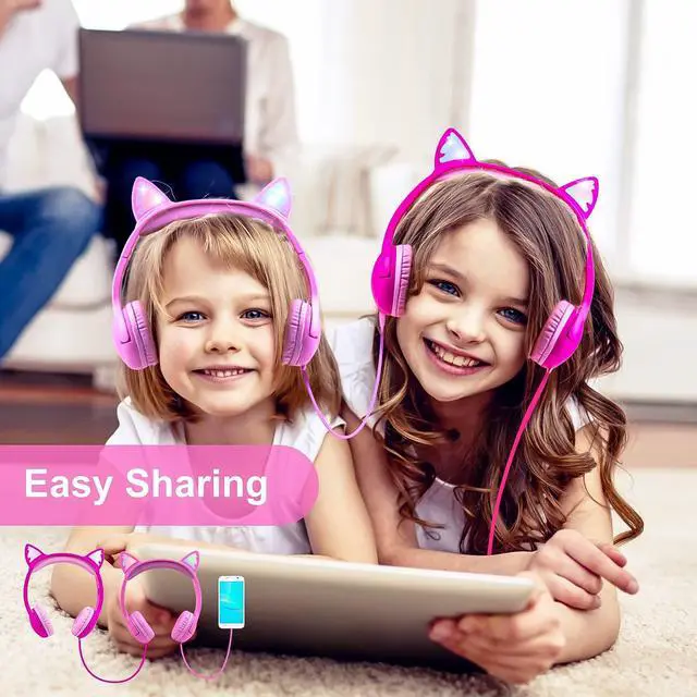 Alt view image 5 of 5 - Olyre Kids Headphones, Safe 85db Volume Control Light Up Cat Ear Headphones for iPad Fire Tablet Kindle, On-Ear LED Children Headphones for School Learning Travel - Purple/Pink