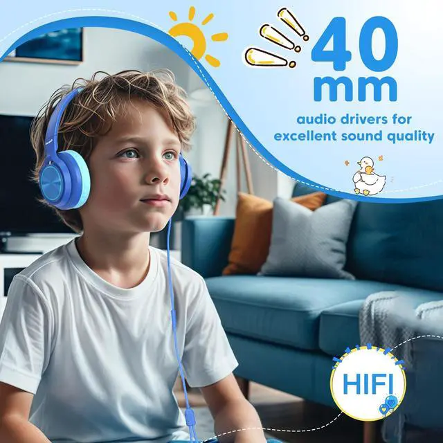 Alt view image 3 of 5 - VkingMoR Kids Headphones for School Travel, Upgrade USB Type C Safe Volume 94dB, with Mic HD Stereo Sound Foldable On-Ear Headphones for Boys/Girls/Students/Tablet/Travel Blue