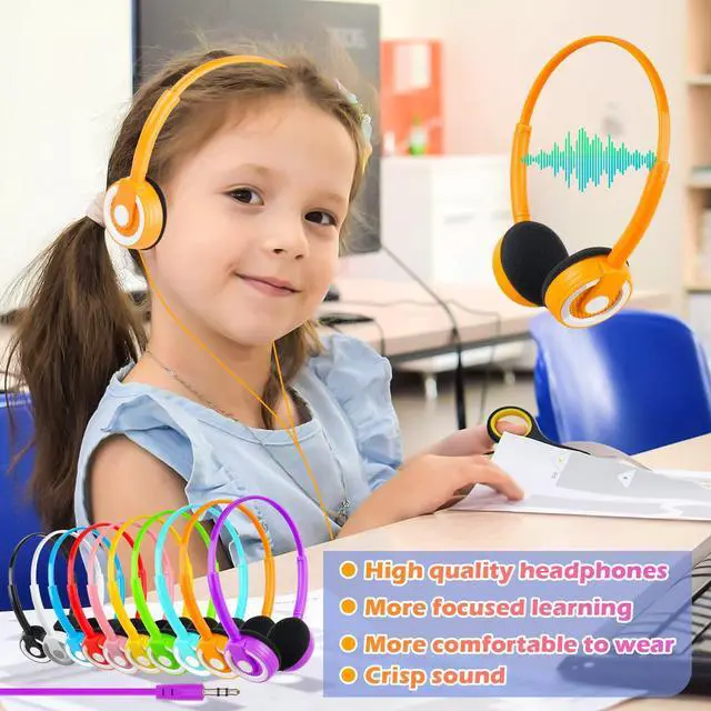 Alt view image 2 of 5 - CNSZSLZ 10 Pack Classroom Kids Headphones Bulk Class Set of Headphones for Students Children Toddler Boys Girls Teen and Adult 3.5mm Jack Mixed Colors (B)