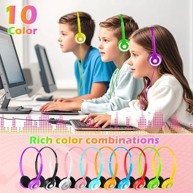 Alt view image 5 of 5 - CNSZSLZ 10 Pack Classroom Kids Headphones Bulk Class Set of Headphones for Students Children Toddler Boys Girls Teen and Adult 3.5mm Jack Mixed Colors (B)