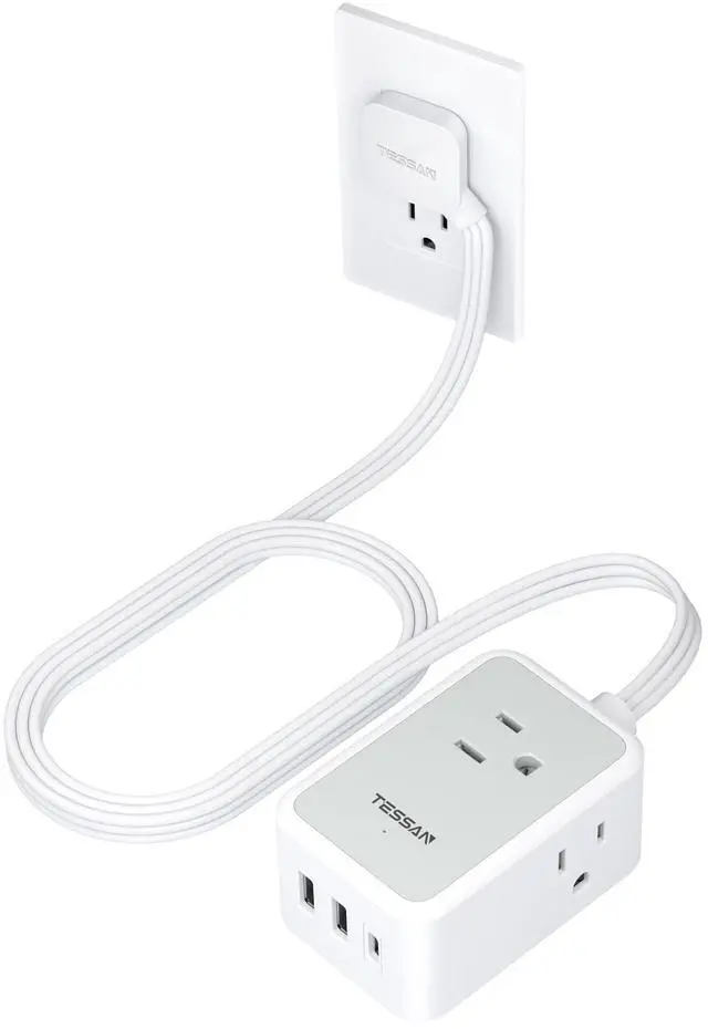 Main image of Small Flat Plug Power Strip, TESSAN Ultra Thin Extension Cord with 3 USB Wall Charger (1 USB C), 3 Outlets Mini Charging Station, 5 ft Slim Plug for Cruise Travel Office School Dorm Room Essentials