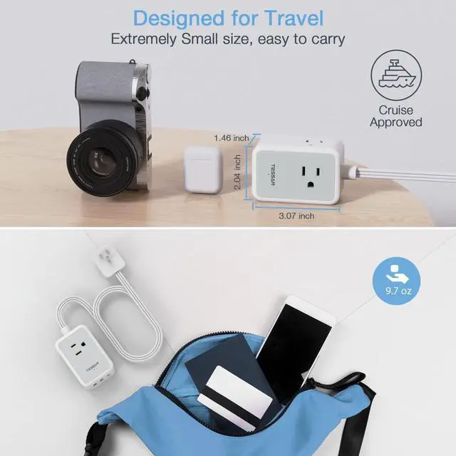 Alt view image 5 of 5 - Small Flat Plug Power Strip, TESSAN Ultra Thin Extension Cord with 3 USB Wall Charger (1 USB C), 3 Outlets Mini Charging Station, 5 ft Slim Plug for Cruise Travel Office School Dorm Room Essentials