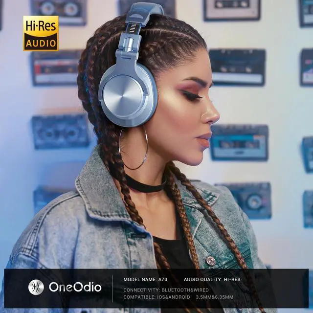 Alt view image 2 of 5 - OneOdio A70 Bluetooth Over Ear Headphones, Wireless Headphones w/ 72H Playtime, Hi-Res, 3.5mm/6.35mm Wired Audio Jack for Studio Monitor & Mixing DJ Guitar AMP, Computer Laptop PC Tablet - Sky Blue