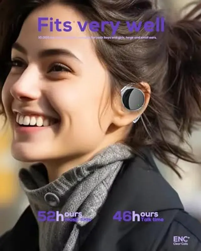 Alt view image 2 of 5 - Open Ear Headphones Bluetooth 5.4, Sport On Ear Headphones Wireless, Water-Drop Shaped Noise Cancelling Clip On Headset Bluetooth with Long Battery Life, Comfort Fit 4 Microphones Earphones