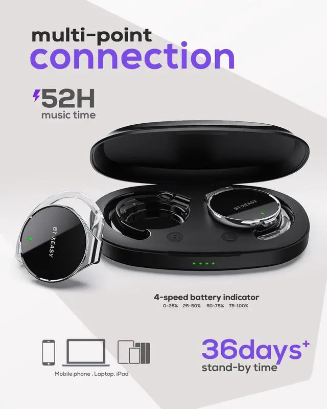 Alt view image 5 of 5 - Open Ear Headphones Bluetooth 5.4, Sport On Ear Headphones Wireless, Water-Drop Shaped Noise Cancelling Clip On Headset Bluetooth with Long Battery Life, Comfort Fit 4 Microphones Earphones