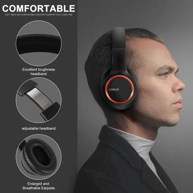 Alt view image 2 of 5 - LORELEI X8 Over-Ear Wired Headphones with Microphone with 1.45m-Tangle-Free Nylon Line&3.5mm Plug,Lightweight Foldable & Portable Headphones for Smartphone,Tablet,Computer,Mp3/4(Space Black)