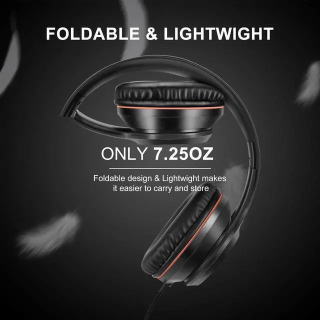Alt view image 4 of 5 - LORELEI X8 Over-Ear Wired Headphones with Microphone with 1.45m-Tangle-Free Nylon Line&3.5mm Plug,Lightweight Foldable & Portable Headphones for Smartphone,Tablet,Computer,Mp3/4(Space Black)