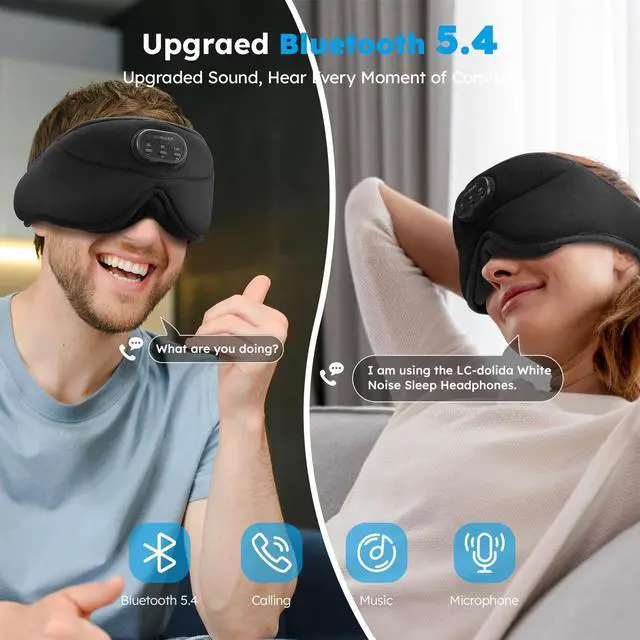 Alt view image 3 of 5 - LC-dolida White Noise Sleep Mask, 3D Sleep Headphones with 16 Soothing Sounds, Bluetooth 5.4 Sleep Eye Mask with Timer, Total Blackout Sleeping Headphones for Side Sleeper(Black)