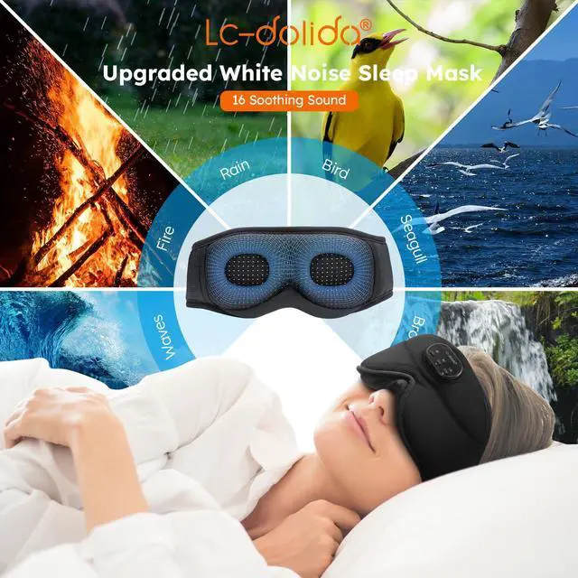 Alt view image 2 of 5 - LC-dolida White Noise Sleep Mask, 3D Sleep Headphones with 16 Soothing Sounds, Bluetooth 5.4 Sleep Eye Mask with Timer, Total Blackout Sleeping Headphones for Side Sleeper(Black)