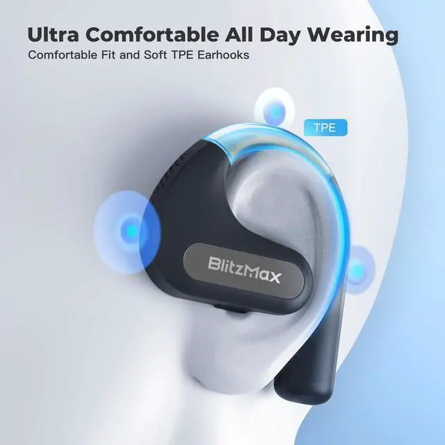 Alt view image 4 of 5 - Open Ear Headphones Call Noise Cancellation, Comfort Wear, Enhanced Bass, True Wireless Earbuds for LED Power Display, 60H Playtime, Bluetooth 5.3, IPX5 Running Working