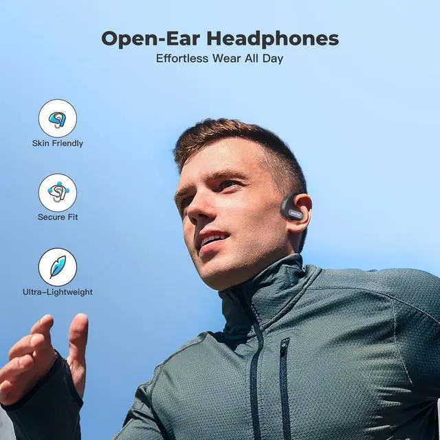 Alt view image 3 of 5 - Open Ear Headphones Call Noise Cancellation, Comfort Wear, Enhanced Bass, True Wireless Earbuds for LED Power Display, 60H Playtime, Bluetooth 5.3, IPX5 Running Working