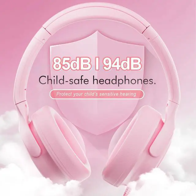 Alt view image 2 of 5 - ADOOPE Kids Headphones with Cord-3.5mm Jack 85/94dB Safe Volume Control Built-in Microphone On-Ear Headphones for Kids/Teens/Girls/School/Travel/3.5mm Devices(Pink)