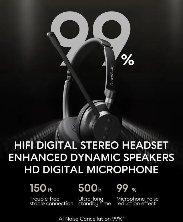Alt view image 2 of 5 - Wireless Headset with Mic for Work, Bluetooth 5.3, Advanced Noise reduction Microphone, & HD Microphone & HiFi Stereo & Ultra Lightweight Comfortable Bluetooth Headphones for PC, Laptop, iPhone,Zoom