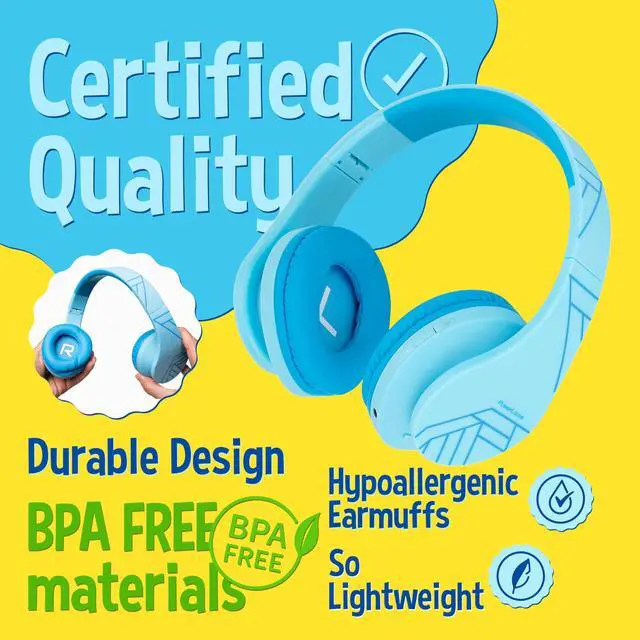 Alt view image 3 of 5 - PowerLocus Kids Headphones Over-Ear, Bluetooth Wireless Headphones for Kids,with Microphone, Safe 85DB Volume Limited, Foldable with Carry Case, Audio Cable, Micro SD mode for Online Classes,PC,Phones