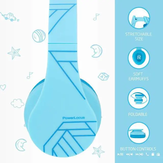 Alt view image 5 of 5 - PowerLocus Kids Headphones Over-Ear, Bluetooth Wireless Headphones for Kids,with Microphone, Safe 85DB Volume Limited, Foldable with Carry Case, Audio Cable, Micro SD mode for Online Classes,PC,Phones