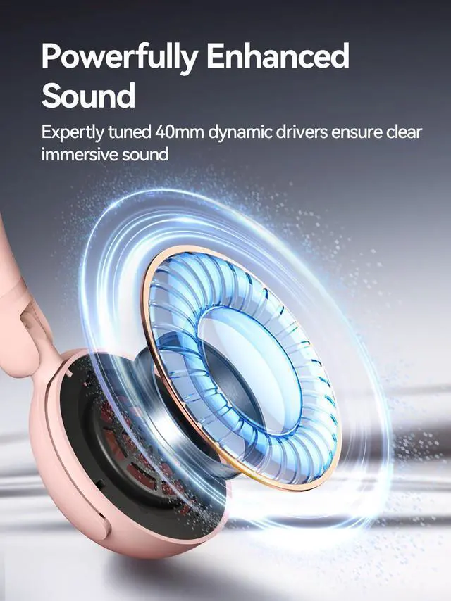 Alt view image 3 of 5 - 1MORE HQ20 Wireless On-Ear Headphones with Microphone, 85dB Safe Volume, 65H Playtime, Lightweight Foldable Bluetooth Headphones for School/Travel, Android and iOS Compatible, Pink