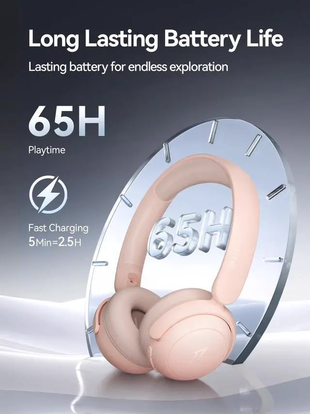 Alt view image 4 of 5 - 1MORE HQ20 Wireless On-Ear Headphones with Microphone, 85dB Safe Volume, 65H Playtime, Lightweight Foldable Bluetooth Headphones for School/Travel, Android and iOS Compatible, Pink