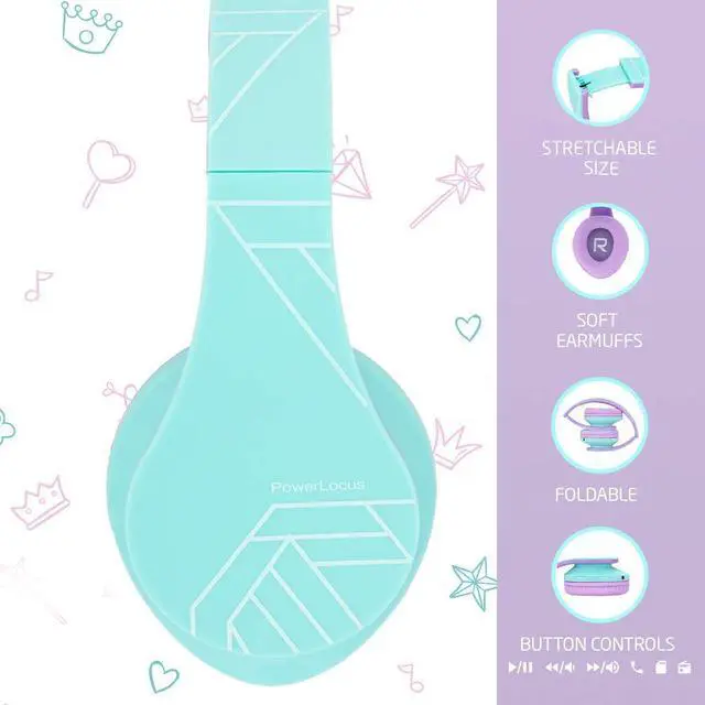 Alt view image 5 of 5 - PowerLocus Kids Headphones Over-Ear, Bluetooth Wireless Headphones for Kids,with Microphone, Safe 85DB Volume Limited, Foldable with Carry Case, Audio Cable, Micro SD mode for Online Classes,PC,Phones