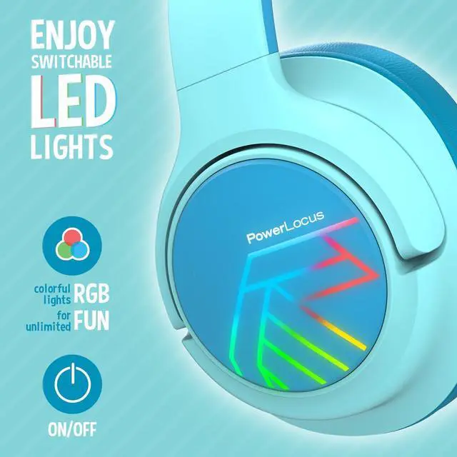 Alt view image 3 of 5 - PowerLocus Kids Wireless Headphones, Bluetooth Kids Headphones LED Lights Over Ear with 74/85/94dB Volume Limited, 45H Playtime,Built-in Mic, Two Device Share Mode, HD Stereo for Travel/PC/Tablet