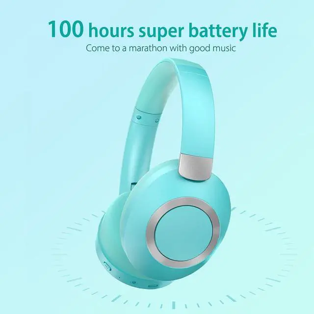 Alt view image 3 of 5 - EAORUL Active Noise Cancelling Headphones, 100H Playtime Bluetooth Headphones Wireless Bluetooth with Mic, Over Ear Wireless Headset with Deep Bass,Fast Charging for Travel (Light Green)