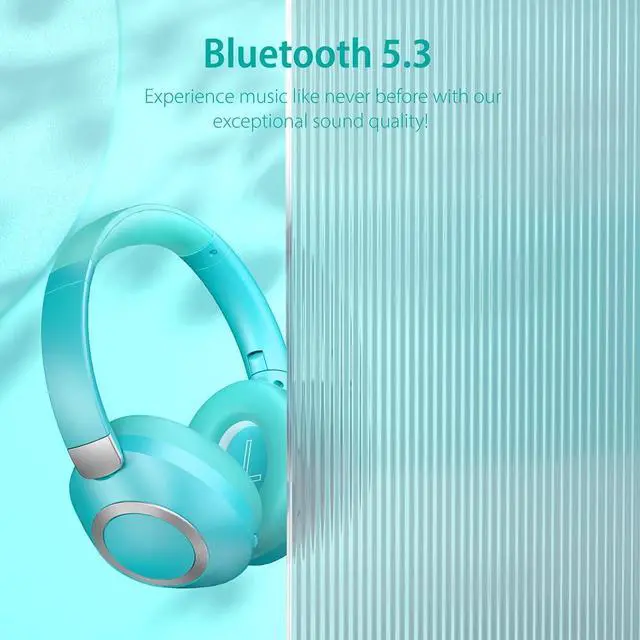 Alt view image 4 of 5 - EAORUL Active Noise Cancelling Headphones, 100H Playtime Bluetooth Headphones Wireless Bluetooth with Mic, Over Ear Wireless Headset with Deep Bass,Fast Charging for Travel (Light Green)
