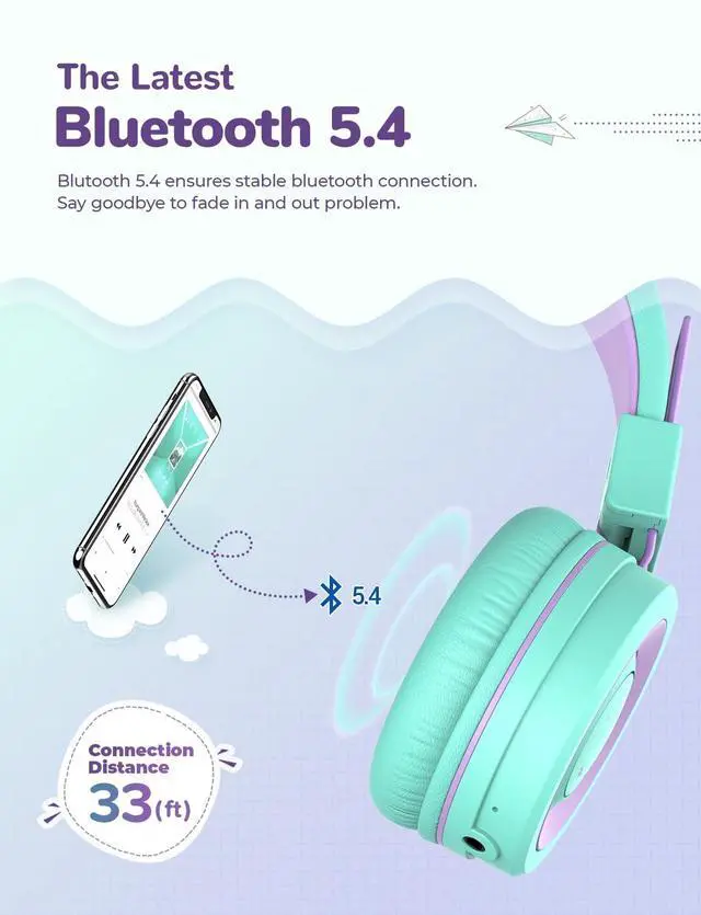 Alt view image 3 of 5 - iClever Kids Bluetooth Headphones, BTH02 93H Playtime Type C Fast Charging, Bluetooth 5.4, Adjustable Kids Headphones, Safe Volume 85 dBA, Foldable Kids Wireless Headphones with MIC for iPad, Green