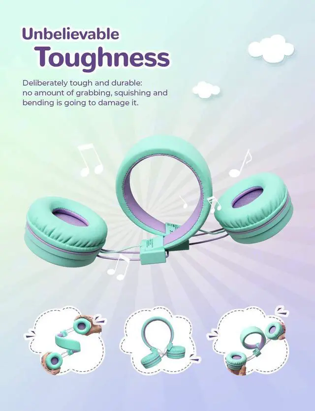 Alt view image 4 of 5 - iClever Kids Bluetooth Headphones, BTH02 93H Playtime Type C Fast Charging, Bluetooth 5.4, Adjustable Kids Headphones, Safe Volume 85 dBA, Foldable Kids Wireless Headphones with MIC for iPad, Green