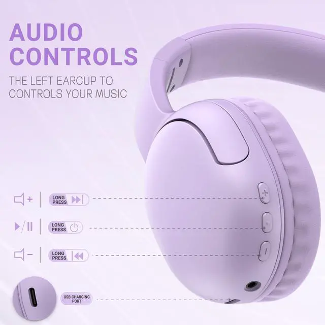 Alt view image 2 of 5 - LORELEI B-E5 Kids Bluetooth Headphones, Wireless Headphones for Kids, Foldable 40H Playtime, Built-in mic, On Ear Headsets for Child/Teens/School/Tablet(Space Purple)