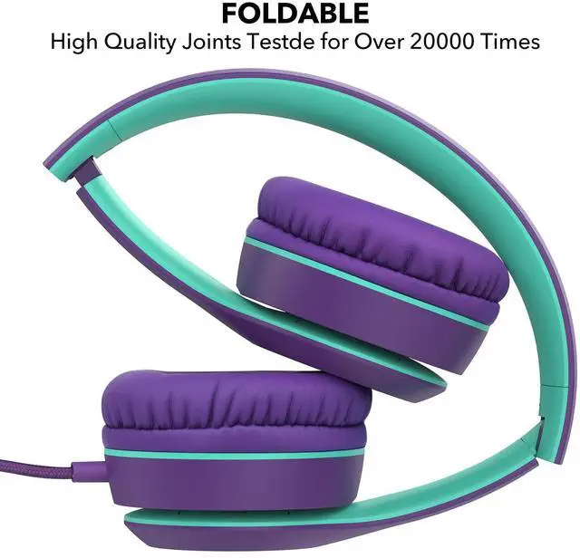 Alt view image 2 of 5 - RORSOU K5 Kids Headphones with Microphone for shchool, Volume Limiter 85/94dB, Foldable Stereo Tangle-Free 3.5mm Jack Wired Cord On-Ear Headphones for Children/Boys/Girls/Kindle/Tablet/MP3/4 (Purple)