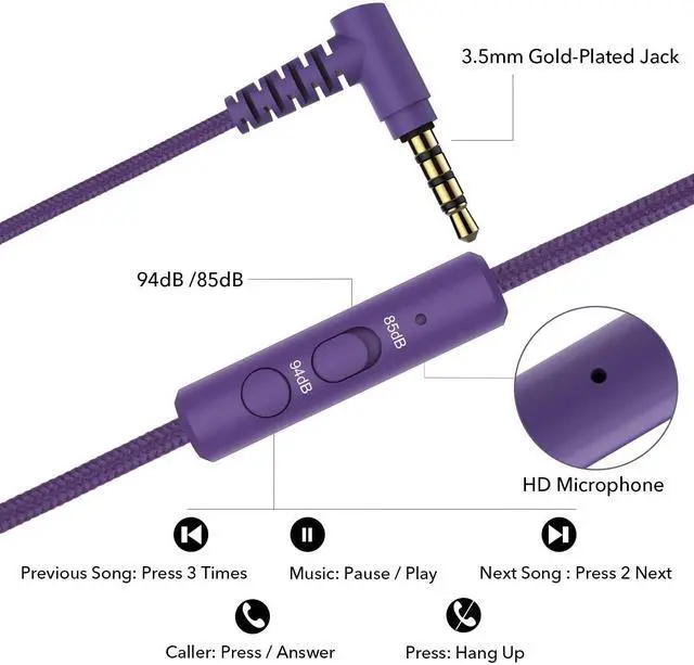 Alt view image 4 of 5 - RORSOU K5 Kids Headphones with Microphone for shchool, Volume Limiter 85/94dB, Foldable Stereo Tangle-Free 3.5mm Jack Wired Cord On-Ear Headphones for Children/Boys/Girls/Kindle/Tablet/MP3/4 (Purple)