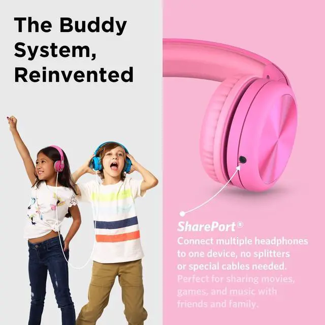 Alt view image 5 of 5 - LilGadgets Connect+Wired Kids Headphones for School with Microphone, Volume Limiting & Noise Reduction Over-Ear Headset with Cord, SharePort Technology & SoftTouch Padding, Pink - Kid Headphones