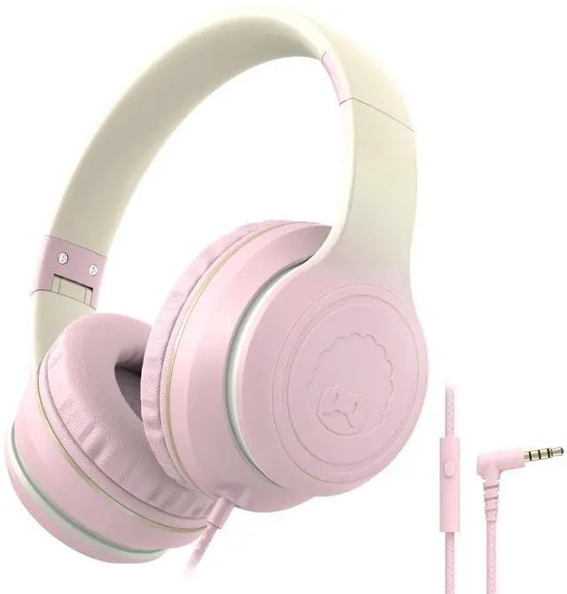 Main image of rockpapa L22 Wired Headphones for Kids Girls Boys Women with Microphone, Foldable Stereo 3.5mm Corded Headphones for School Classroom Chromebooks Computer Laptop Phone Airplane (Pink)