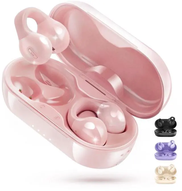 Main image of King Lucky i21 Open Ear Clip On Earbuds Wireless Bluetooth Ear Clip Headphones with Mic, Noise Cancelling, Waterproof IPX4, for Small Ears, Perfect for Running, Sports, and Glasses Wearers (Pink)
