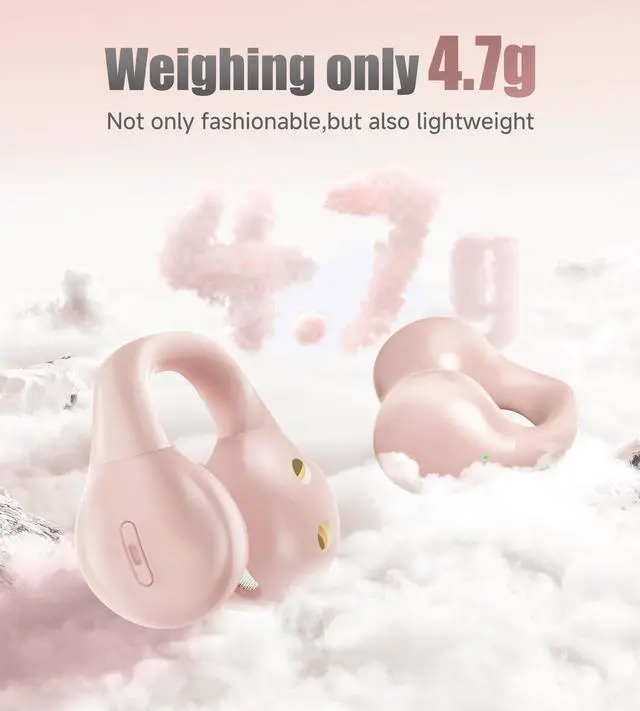 Alt view image 3 of 5 - King Lucky i21 Open Ear Clip On Earbuds Wireless Bluetooth Ear Clip Headphones with Mic, Noise Cancelling, Waterproof IPX4, for Small Ears, Perfect for Running, Sports, and Glasses Wearers (Pink)