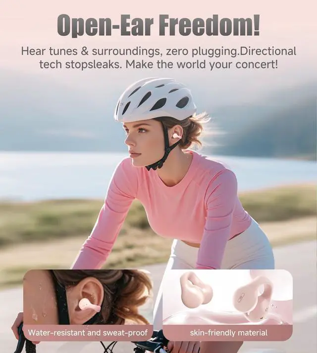 Alt view image 5 of 5 - King Lucky i21 Open Ear Clip On Earbuds Wireless Bluetooth Ear Clip Headphones with Mic, Noise Cancelling, Waterproof IPX4, for Small Ears, Perfect for Running, Sports, and Glasses Wearers (Pink)