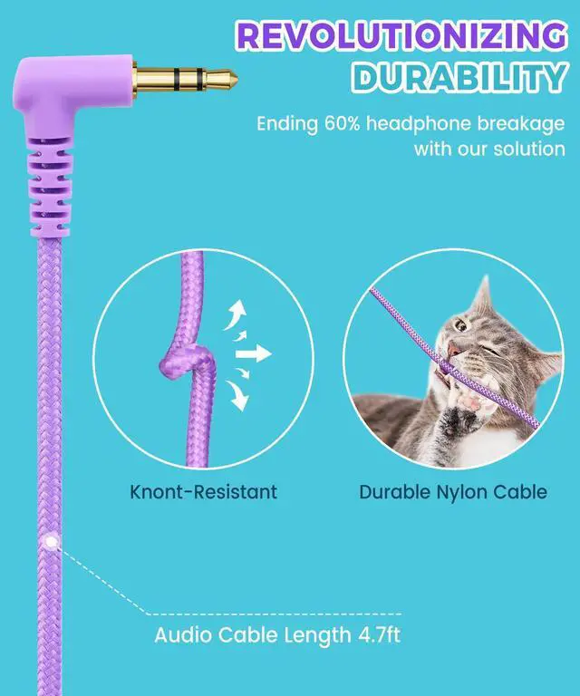 Alt view image 4 of 5 - UKELALA C3 Kids Headphones Wired, On-Ear Wired Head Phones for Boys Girls with 3.5mm Jack, Foldable, Adjustable Headband, Child Headphone for School Home Airplane Tablet Purple