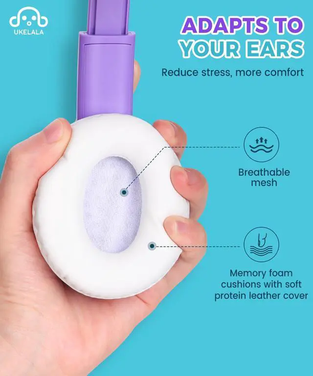 Alt view image 3 of 5 - UKELALA C3 Kids Headphones Wired, On-Ear Wired Head Phones for Boys Girls with 3.5mm Jack, Foldable, Adjustable Headband, Child Headphone for School Home Airplane Tablet Purple
