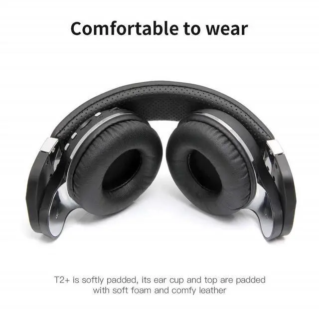 Alt view image 4 of 5 - Bluedio T2 Plus Turbine Wireless Bluetooth Headphones with Mic/Micro SD Card Slot/FM Radio (Black)