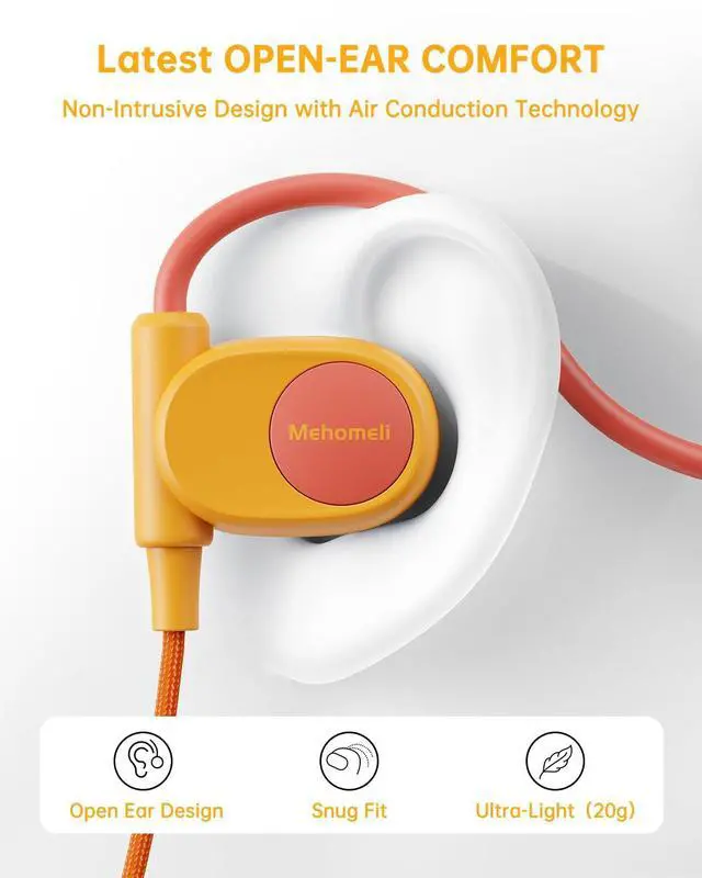 Alt view image 2 of 5 - Mehomeli Kid Headphones for School, Air Conduction Open Ear Headphones, 3.5mm Jack Wired Cord, Ultra-Comfort, Ergonomic and Lightweight Design Perfect for School and Outdoor Activities-Orange