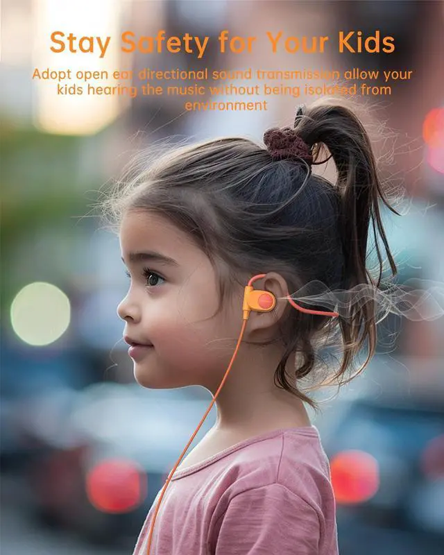 Alt view image 4 of 5 - Mehomeli Kid Headphones for School, Air Conduction Open Ear Headphones, 3.5mm Jack Wired Cord, Ultra-Comfort, Ergonomic and Lightweight Design Perfect for School and Outdoor Activities-Orange