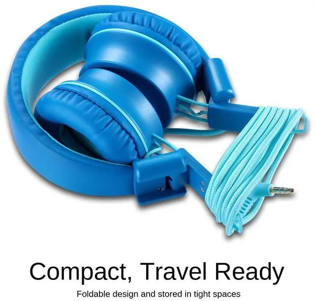 Alt view image 5 of 5 - iRAG J01 Kids Headphones Foldable Stereo Tangle-Free 5ft Long Cord 3.5mm Jack Plug in Wired On-Ear Headset for iPad/ Kindle Fire/Toddler/Boys/Girls/School/Laptop/Tablet(Ocean Blue)